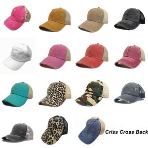 Criss Cross Ponytail Hat Mesh Back Ponytail Casquette de baseball 15 couleurs Washed Distressed Messy Bun Ponycaps Trucker Hats