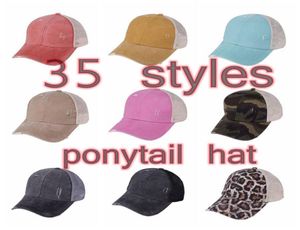 Criss Cross Ponytail Hats 35 kleuren gewassen gaas rommelig broodje Camo Leopard Baseball Cap Outdoor Sports Trucker Hat Cyz31852257087