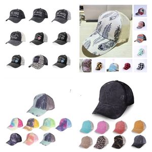 Queue de cheval Chapeaux Femme Brodé Lavé Mesh Baseball Caps 54 Styles Tournesol Léopard Messy Bun Tie-dye Trucker Hat T2I52065