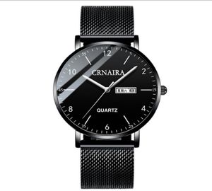 Crnaira Black Steel Mesh Band Quartz Mens Watches Luminous Agenda Watch Big Three Hands Casual Business Stijlvolle man Polshipes1696629