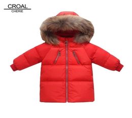 CROAL CHERIE chaud 90 canard doudoune filles garçons hiver fourrure de raton laveur enfants 039s costume salopette pour enfants à capuche garçons vêtements9470244