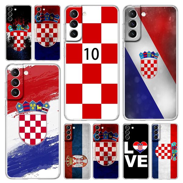 Croatie drapeau de football de soccer Case pour Samsung Galaxy S22 5G S20 Ultra S21 Fe 5G S10E S9 S8 S10 plus Note 20 10 Couverture de silicone transparent