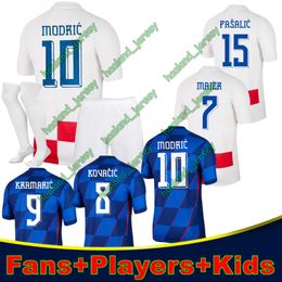 Camiseta de fútbol de Croacia 2024 Eurocopa nueva 2025 Croatie National Team Soccer Jerseys Men Kids Kit Juego de casa White Away Blue Uniforme Modric Kovacic Pasalic Perisic