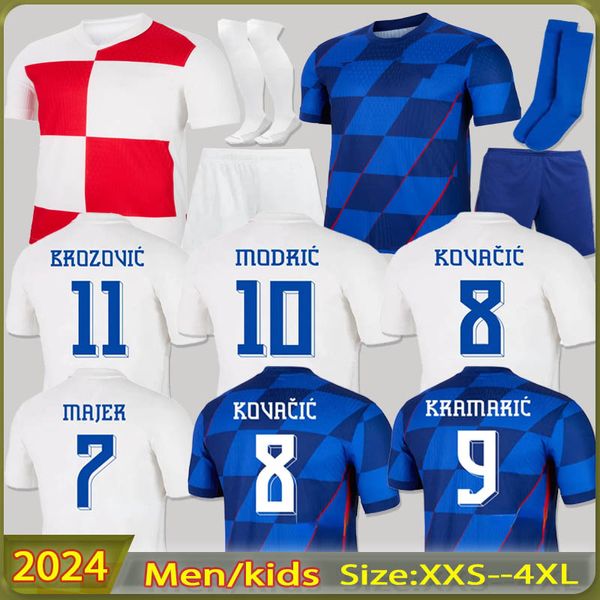 Croatie Soccer Jersey 2024 Euro Cup Nouveau 2024 Croatie National Team 2024 Kit de football Kit Kid Kit Ret Home White Away Blue Men Uniforme Modric Kovacic Pasalic Perisic