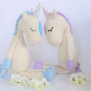 Crochet Amigurumi el Unicornio Relleno Animal sonajero muñeca juguete regalo2741277