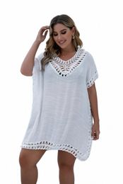 Gehaakte BIKINI Plus Size Strand Tuniek Vrouwen Badmode Zomer Zon Protecti Kleding Cover Up Zwemmen Strand Dr r96r #