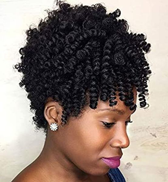 Crochet tresses baguette curl afro crépus bouffée queue de cheval cheveux humains dessiner chaîne queue de cheval jet noir 120g140g160g