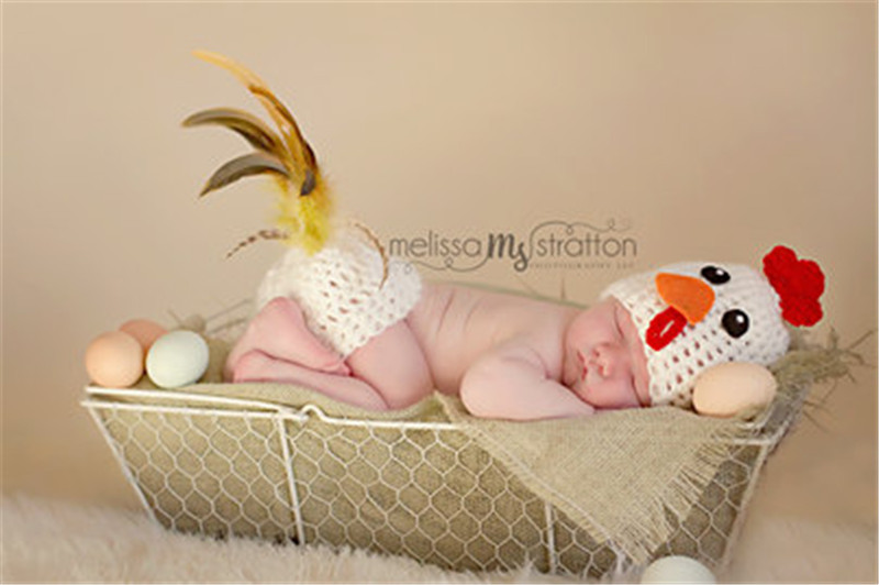Virka kycklinghatt Butt Cover Set Stickad Spädbarn Baby Kyckling Outfits Nyfödda Baby Photo Photography Props