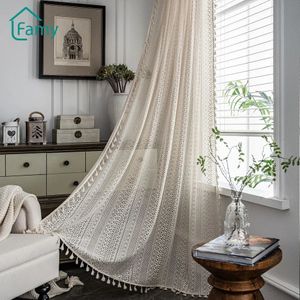 Crochet rideau translucide salon rideaux ensemble pays américain creux Boho balcon chambre fini baie vitrée Art décor 240116