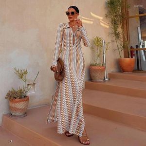 Robe en Crochet tricotée, élégante, Sexy, transparente, moulante, Maxi, manches longues, Cover-Up pour les bikinis de plage, pour femmes