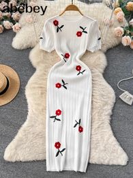 Robes au Crochet tricot découpé robe Jurk Dames robes de plage pour femmes à manches courtes femme robes Mujer Maxi robe longue 240126