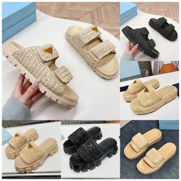 Haak flatform dia's slipper dames designer topkwaliteit monoliet schuim sandalen luxe stro patent sanda