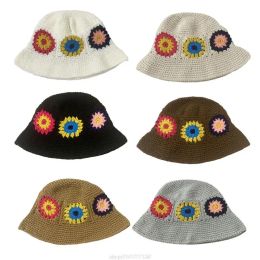 Crochet Floral Crochet Bucket Hat Multi-couleur Décor de fleurs larges Wide Brim Bucket Hat Skin-Friendly Breathable JY29 22 DUSSHIP