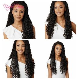 Crochet Goddess Locs Extensiones de cabello Faux Locs Rizado 18 pulgadas media onda hald curl Trenzas de ganchillo Ombre Kanekalon Trenzado de cabello Bohem4721217