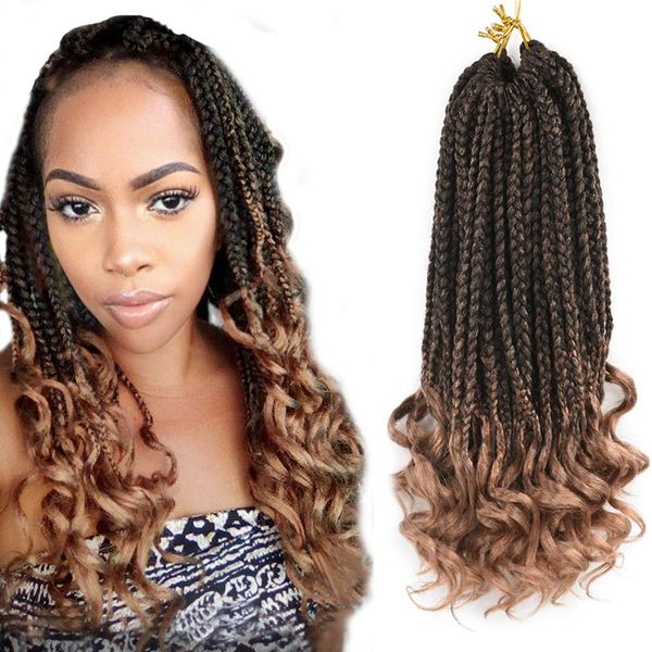 Crochet Boîte De Cheveux Tresses Bouclés Extrémités Déesse Boîte Tresses Synthétique Ombre Cheveux pour Tresse 14 18 24 Pouces Tressage Extensions De Cheveux