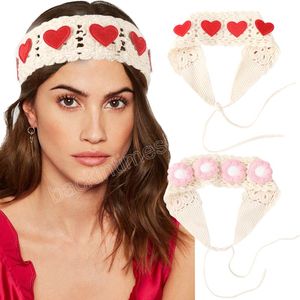 Gehaakte Hart Bloem Bandana Gebreid Haar Hoofddoek Wrap Pastorale Tulband voor Vrouwen Breien Hoofdbanden Mode Haaraccessoires