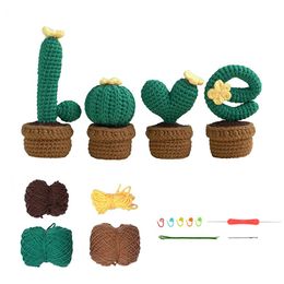 Kit de crochet pour débutants, cactus d'amour, kit à tricot en pot pour femmes, kit de démarrage avec tutoriels vidéo, crochet facile à faire à la main