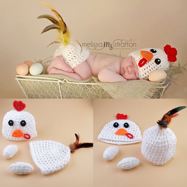 Crochet Knit Baby Chicken Hens Traje de disfraces de recién nacidos Fotografía de recién nacidos Diseño de animales hechos a mano Ropa de bebé H265