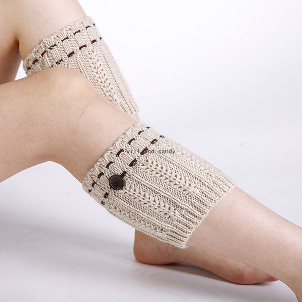 Crochet Tricot Bouton Cheville Jambières Chaussettes Chaussure Courte Botte Poignets Toppers Leggings Automne Hiver Bas pour Femmes Filles Vêtements Noir Blanc Will and Sandy