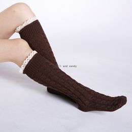 Calcetines de punto de ganchillo hasta la rodilla Tobillera Calentadores de piernas Puños de botas Toppers Leggings Mujeres niñas Otoño Invierno Medias sueltas Ropa de moda negro voluntad y arena