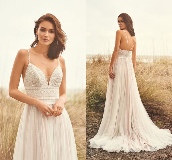 Vestidos de novia bohemios de encaje de ganchillo 2022 tirantes finos sin espalda Robe de Mariee Beach vestido de recepción nupcial poco presupuesto