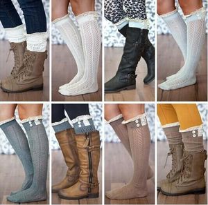 Haak kanten trim katoen geknipte been knoppen knie hoge laars sokken holle laarzen manchet dames lange boot toppers beyers kids socks