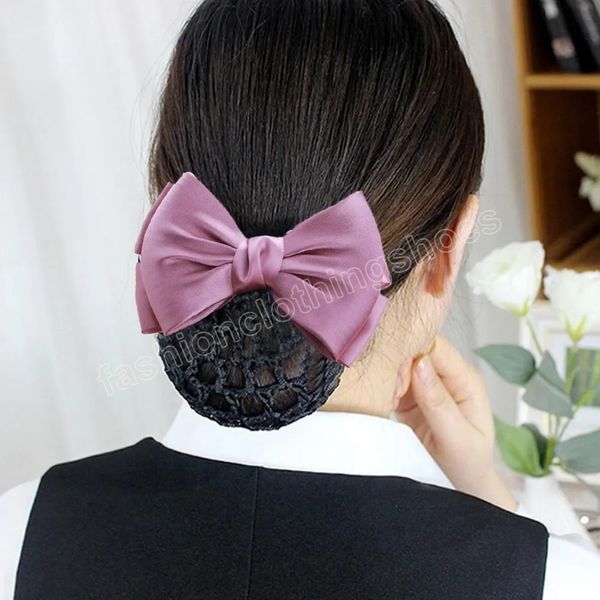 Crochet Net Chignon Cheveux Couverture Cheveux Net Bureau Dame Chapeaux Professionnel Satin Grand Arc Barrettes Bowknot Chignon Snood Hairgrips