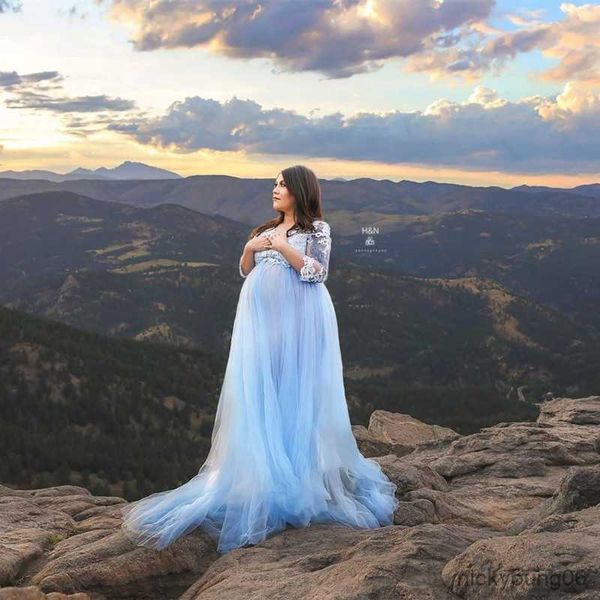 Vestidos de maternidad de tul de ganchillo para sesión de fotos vestido largo de mujeres embarazadas para fotografía vestido largo de fotografía de embarazo R230519