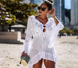 Crochet White Treed Beach Robe Bathing Inslecbing Cover Up TUNIC Long Pareos Bikinis Swim Robe Page Beachwear Sheer Cover Ups for Wo1385991