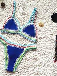 Traje de baño de punto de crochet para mujer, bikini de goma de cloropreno, traje de playa, traje de baño de estilo bohemio, traje de baño de dos piezas 240319