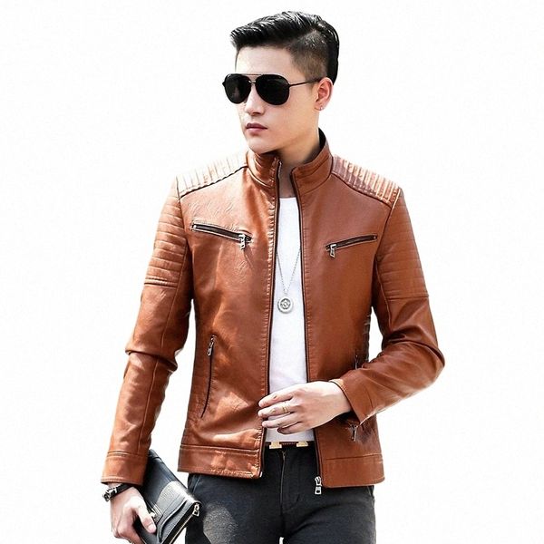 crocodile marque manteau hommes casual biker vestes à glissière mâle nouvelle veste en cuir pour hommes marque slim fit moto vestes en cuir hommes F7lO #