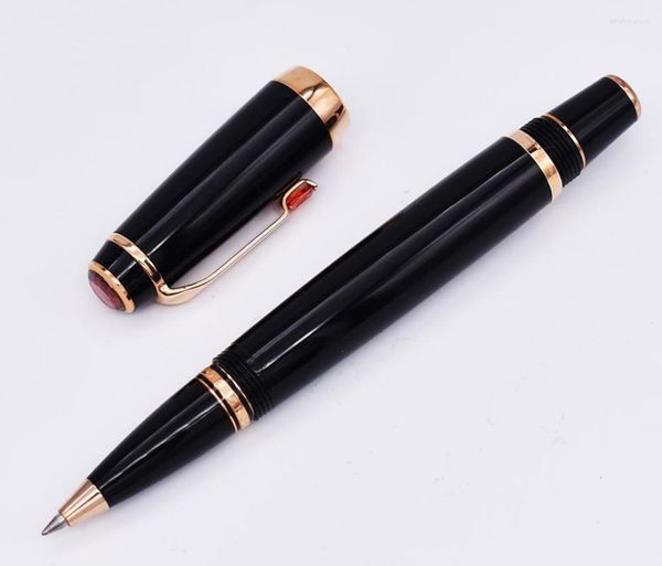 Stylo à bille Crocodile classique noir, rubis Noble sur le dessus avec Clip doré, boîte-cadeau d'écriture en option pour le bureau et les affaires