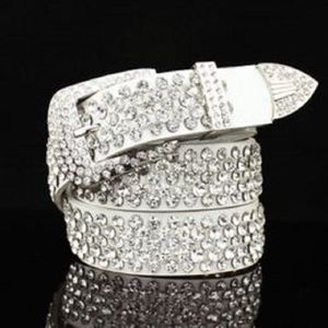 Crocodile echte leren riem voor vrouw vrouwelijke mode luxe ontwerper mousserende volledige diamanten zirkon 110 cm 3 6 ft verstelbare pin buckle 223n
