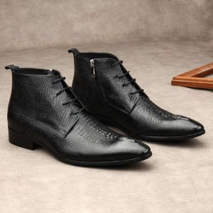 Bottes en cuir véritable pour hommes, motif Crocodile, faites à la main, tendance britannique, chaussures d'affaires chaudes d'hiver