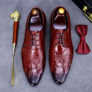 Robe à motif Crocodile pour hommes, en cuir véritable, à la mode, de styliste, nouvelle collection d'automne, chaussures sociales de mariage élégantes, taille 46