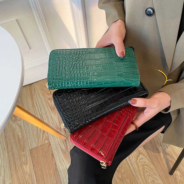 Portefeuille imprimé Crocodile pour femmes, pochette, sac à main, pochette à la mode, portefeuille Long, grande capacité, pochette 031324a