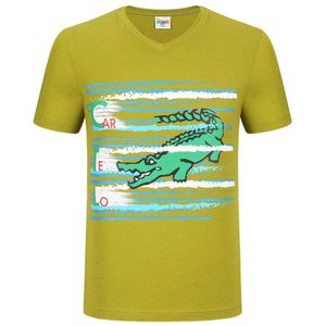 Crocodile soyeux coton d'été à manches courtes en V V mode imprimé plage touristique T-shirt masculin T-shirt