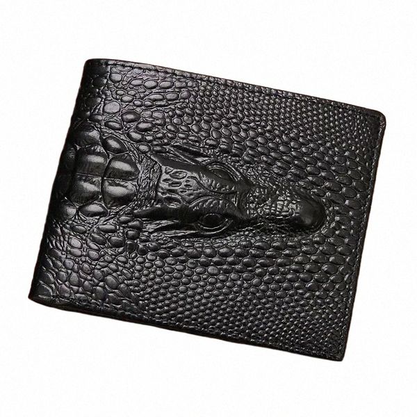 Portefeuille en peau de crocodile pour hommes, 100% cuir véritable, petite fermeture éclair, court, porte-cartes de crédit, porte-monnaie, Alligator C1J7 #