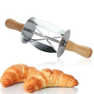 Croissant Cutter Roller Wheel Dough Knife Wooden Handle Pastry Kitchen Baking Tools Stainless Steel 210423