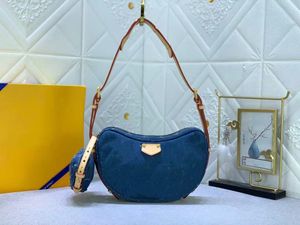 Croissant Sac à bandoulière Designer Sac à main de haute qualité 2-en-1 Denim Pea Bag Bague Sac à bandoulière Femme Miroir Qualité peau de vache Demi-Lune sac