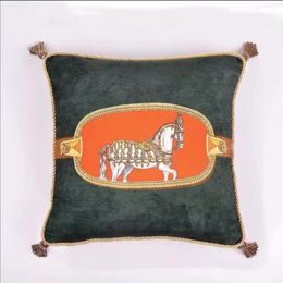 Croker Horse – coussin de canapé en velours de luxe, Style européen, imprimé Double face, avec pompon, pour siège de bureau et de chambre