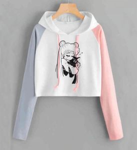 Sweats à capuche Crop Swetshirts Femmes Kawaii Vêtements à manches longues Harajuku Sailor Moon Cat Copped Sweat pour les femmes Gils Y2007069117633