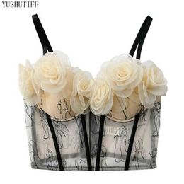 Crop Tank Top Sexy Cropped Women Tube Top Flower Sweet Night Club Party Corset Push Up Bustier Cami Built in Bra Underwear 8203 G220414
