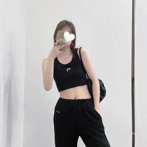 Crop Top Designer Embroidery Tank Sexy Summer Short Slim Navel Exposed Outfit Elastic Sports Knitting Tanks 2024