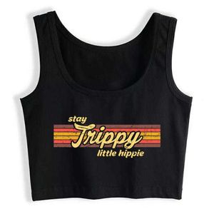 Crop Top Vrouw Blijf Trippy Little Hippie Kleding Black Print Tank TUBE 210607