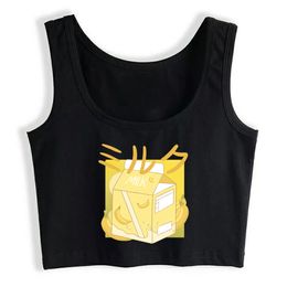 Crop Top Vrouwen Grappige 90s Japanse Kawaii Banana Milk Shake Harajuku Tank Top Dames Print Dameskleding X0507