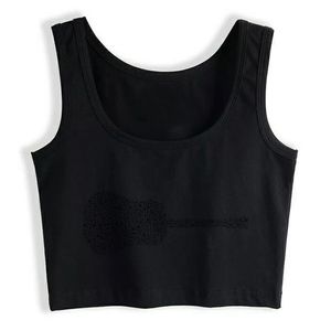 Crop Top Mujeres Notas musicales Guitarra antigua Black Harajuku Tank Top Mujeres Algodón Ropa de mujer X0507