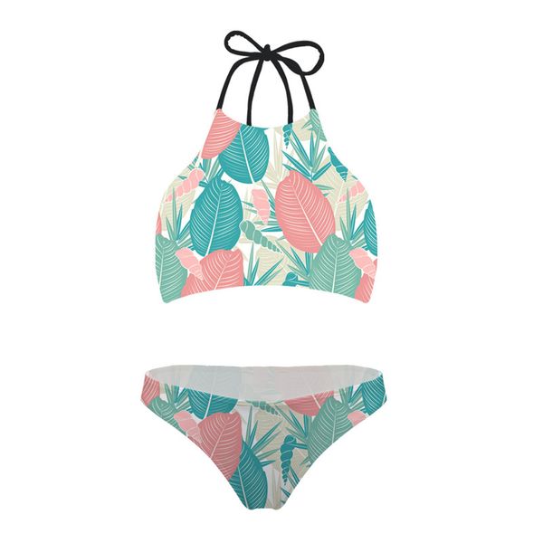 Crop Tops Bikini Set Maillot de bain pour femmes Maillot de bain Tropical Palm Leaf Impression Plus Size Maillots de bain Dames Maillot de bain 220616