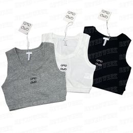 Cropped Design Vest Borduurwerk Gebreide Tank Top Voor Vrouwen Zomer Mouwloze Sport Gebreide T-shirts Yoga Tee Top