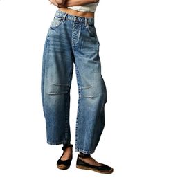 Bijgesneden jeans voor vrouwen y2k esthetische effen kleur lage taille baggy denim broek jaren 2000 mode vriendje taps toelopende broek 240311
